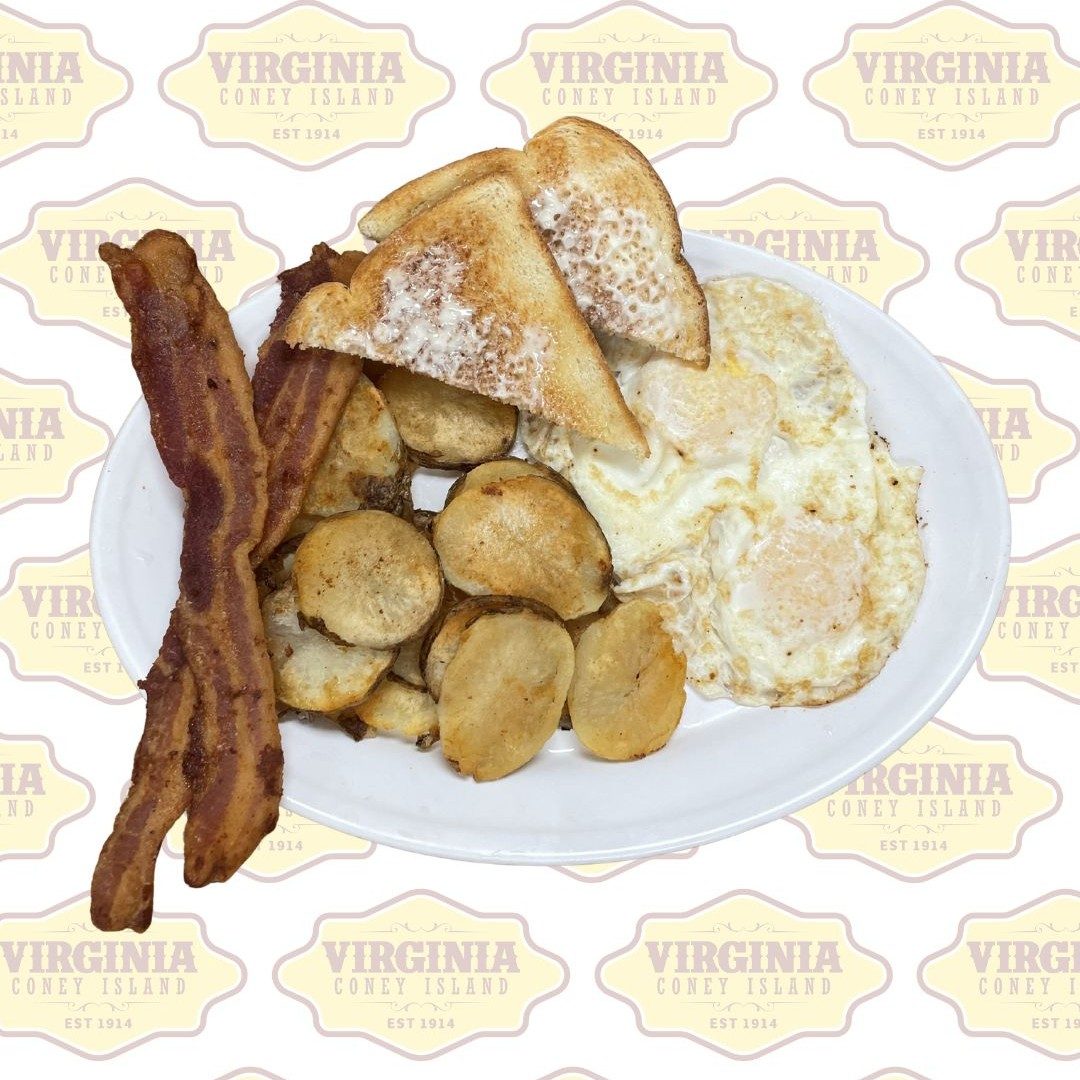 2 Eggs with Choice of Potato and Breakfast Meat.